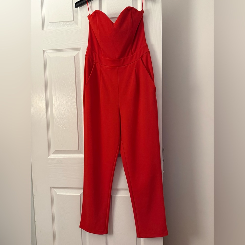 Elegant Red Women's Strapless Jumpsuit